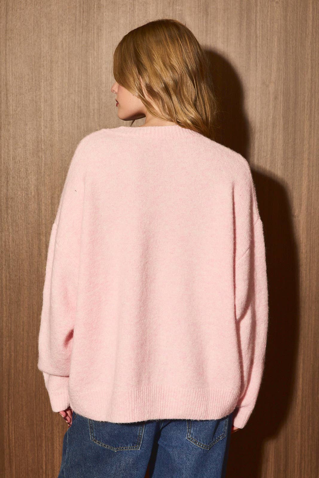 LE LIS - Embroidered Christmas Tree Pocket Oversized Knit Sweater