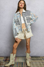Pol Clothing - Cable Knit Lace Patchwork Woven Long Sleeve Shirt Top