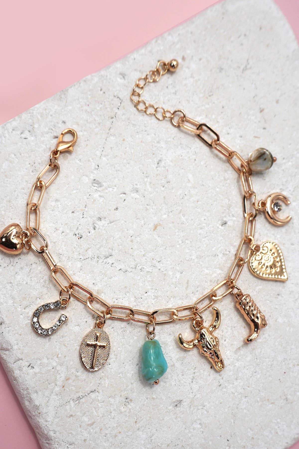 CHARM BRACELET-WESTERN BOOT BULLHEAD STONE |