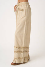 RUFFLE TRIM POCKET MINERAL WASH WIDE LEG PANTS