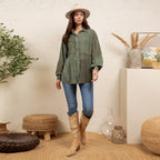 Young Threads - Vintage Washed Lace Patchwork Long Sleeve Shacket NEW
