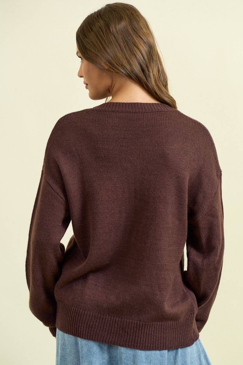 HOWDY' EMBROIDERED ROUND NECK OVERSIZED SWEATER