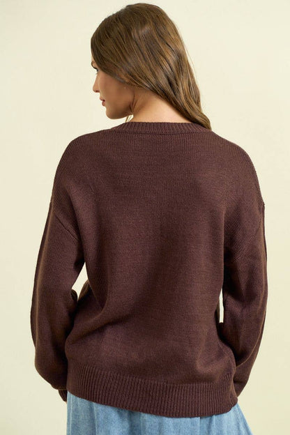 HOWDY' EMBROIDERED ROUND NECK OVERSIZED SWEATER