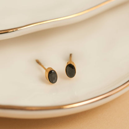 Howard's - Waterproof Earrings Oval Gem Cubic Zirconia 18K Gold Stud