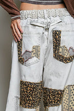 Pol Clothing - Handcrafted Vintage DIY Patchwork-Style Waistband Wide Pant