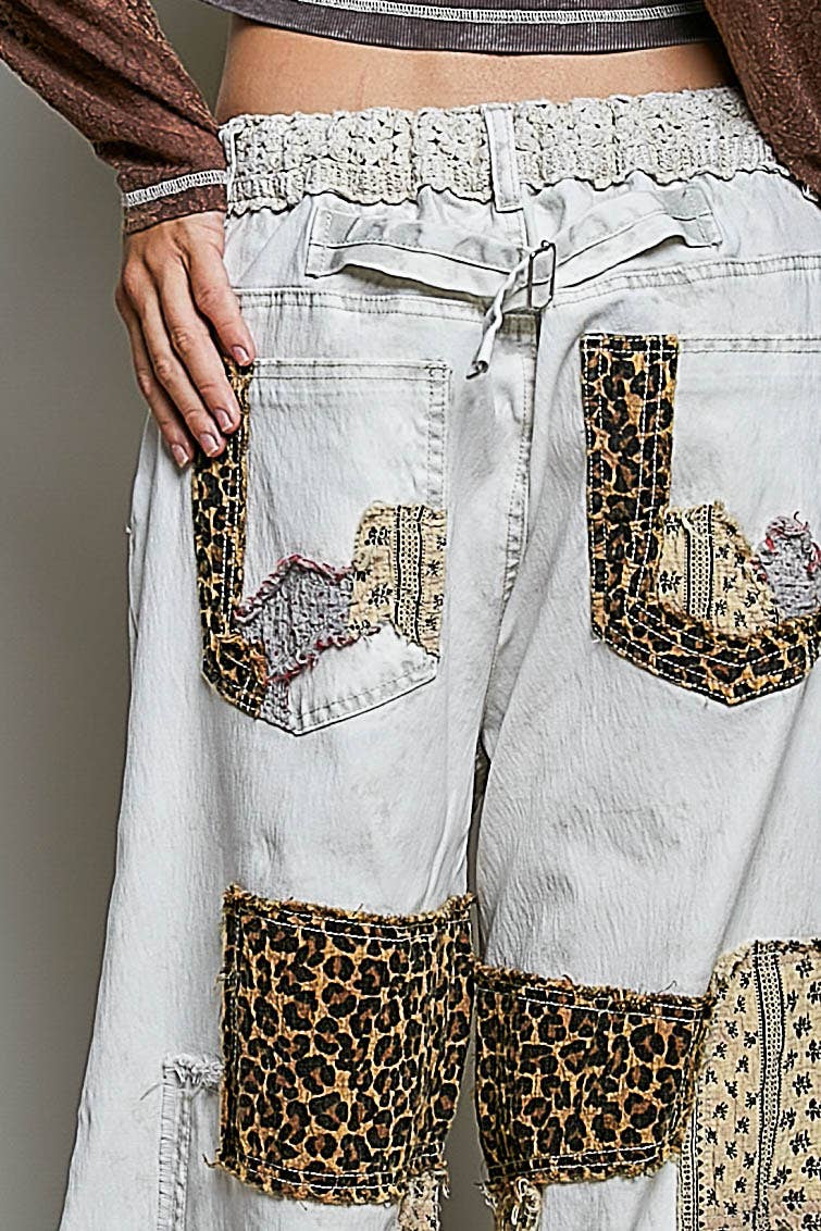 Pol Clothing - Handcrafted Vintage DIY Patchwork-Style Waistband Wide Pant