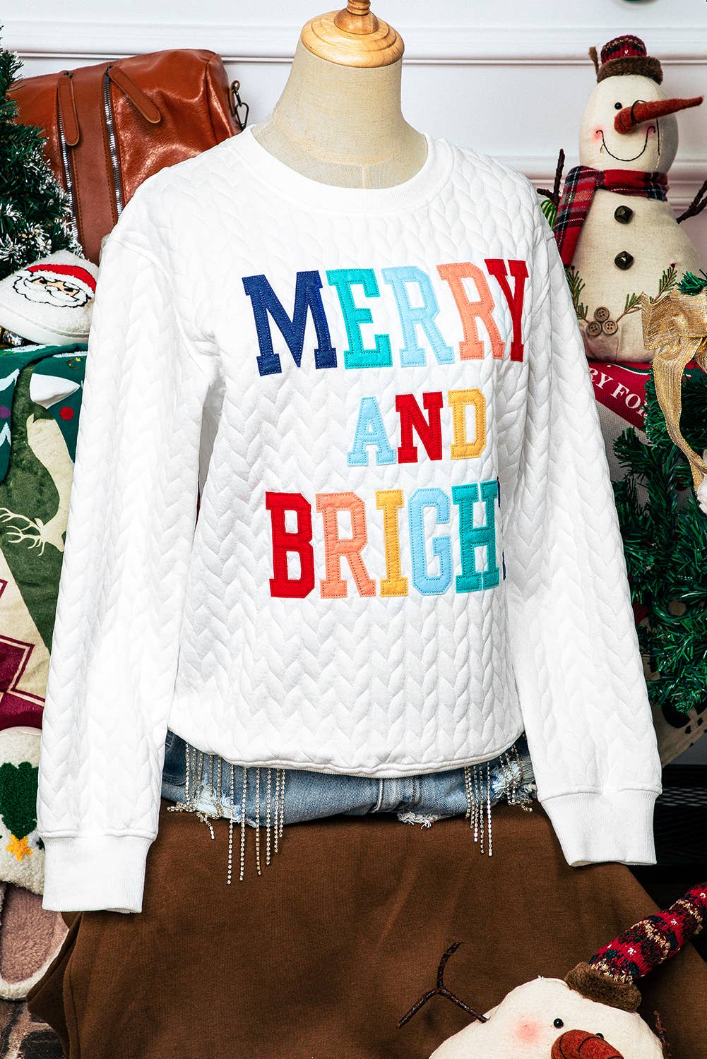 Christmas Merry&Bright Cable Knit Pullover Sweatshirt*S-3XL