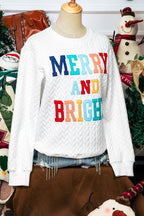 Christmas Merry&Bright Cable Knit Pullover Sweatshirt*S-3XL