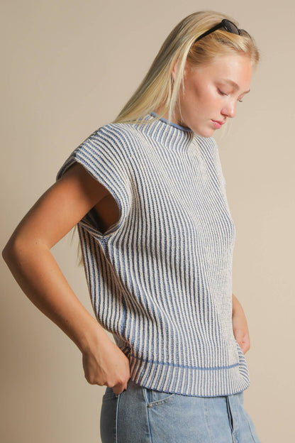Two Tone Ribbed Knit Sweater Vest
