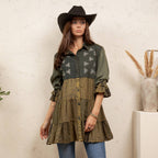Young Threads - Boho Embroidered Floral Plaid Button-Down Top NEW