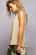 Pol Clothing - Boho Floral Star Patch Rib Sleeveless Top