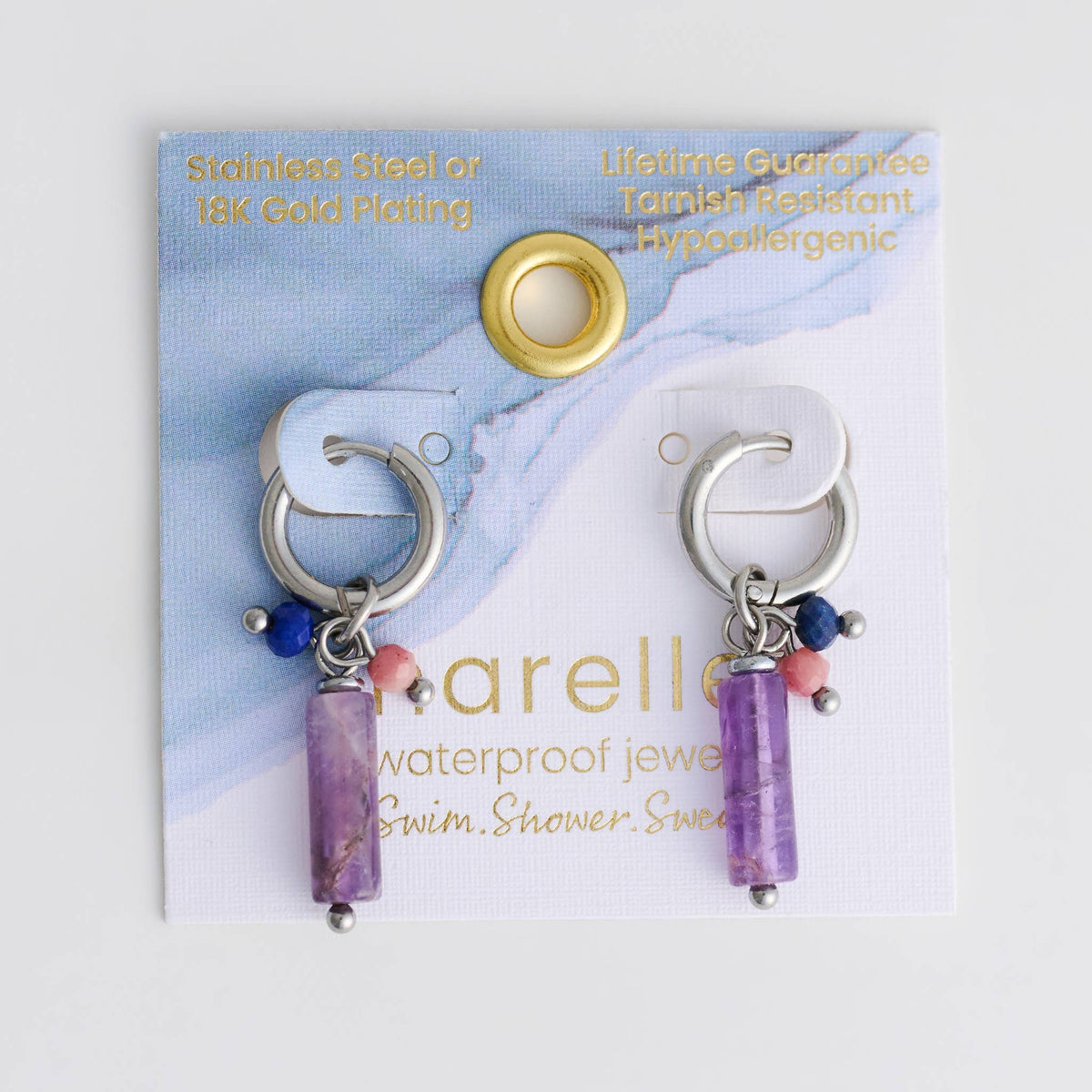 Howard's - Waterproof Earrings Amethyst Hoop Bar Narelle Gemstone