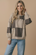 Haptics - Round Neck Mixed Print Patchwork Pullover