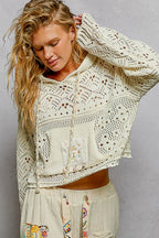 Pol Clothing - Chenille Crochet Lightweight Pullover Hoodie Sweater
