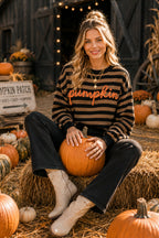 Main Strip - Pumpkin Script Striped Knit Sweater