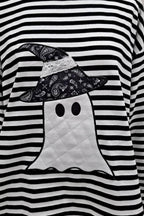 Main Strip - Halloween Ghost Appliqué Striped Long Sleeve Top