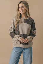 Haptics - Round Neck Mixed Print Patchwork Pullover