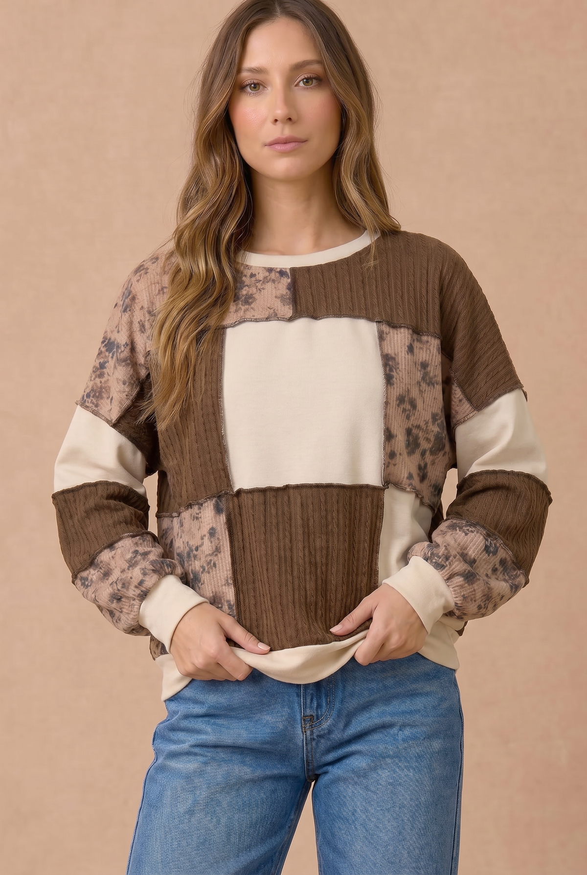Haptics - Floral and Cable Knit Patchwork Top