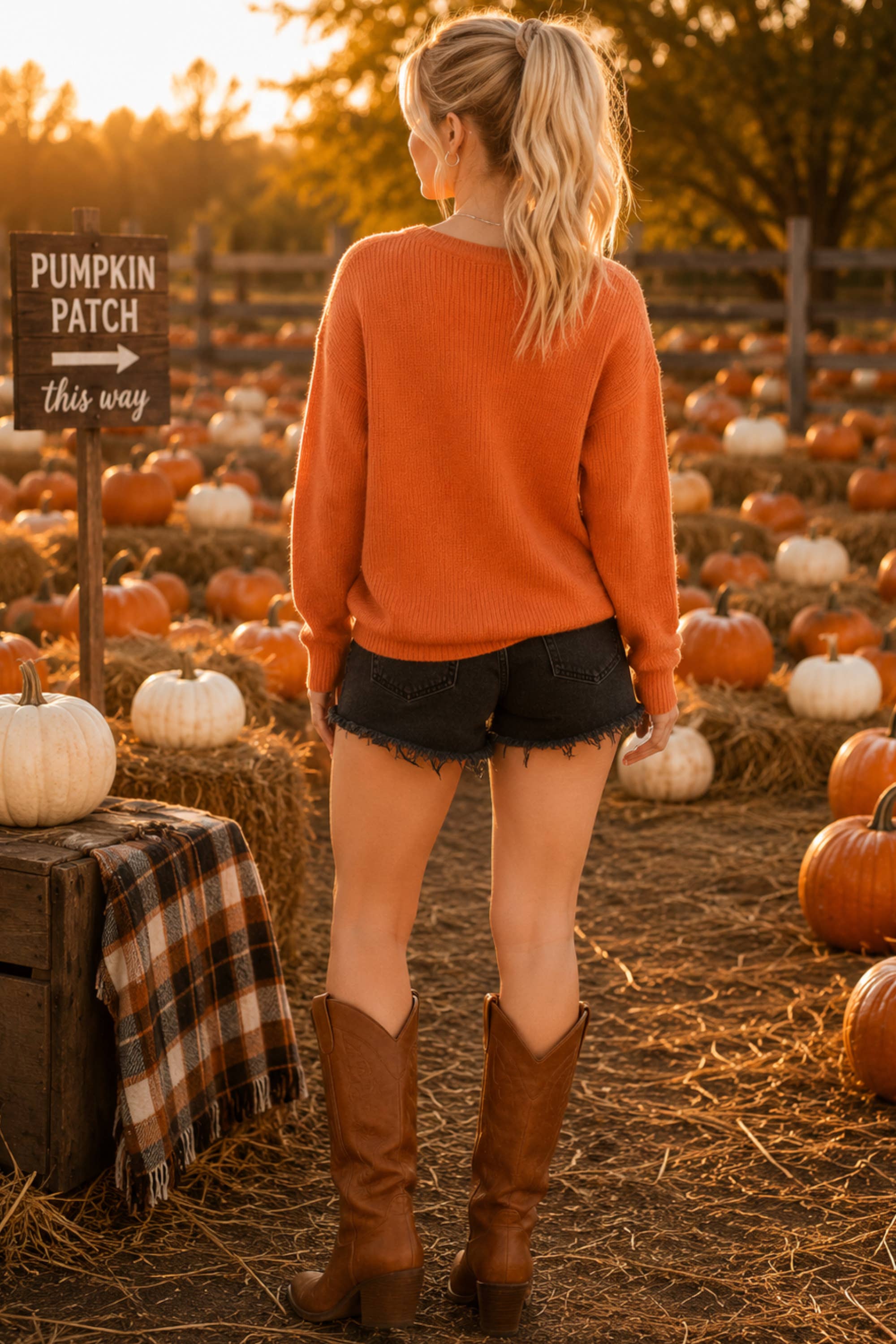 Pumpkin Face Patchwork Sweater Knit Top