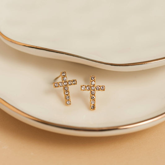 Howard's - Waterproof Earrings Pave Cross Stud Gold & Steel Narelle