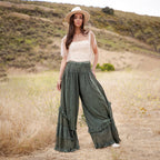 Young Threads - Boho Smocked Mineral Wash Lace Tiered Ruffle Pants NEW