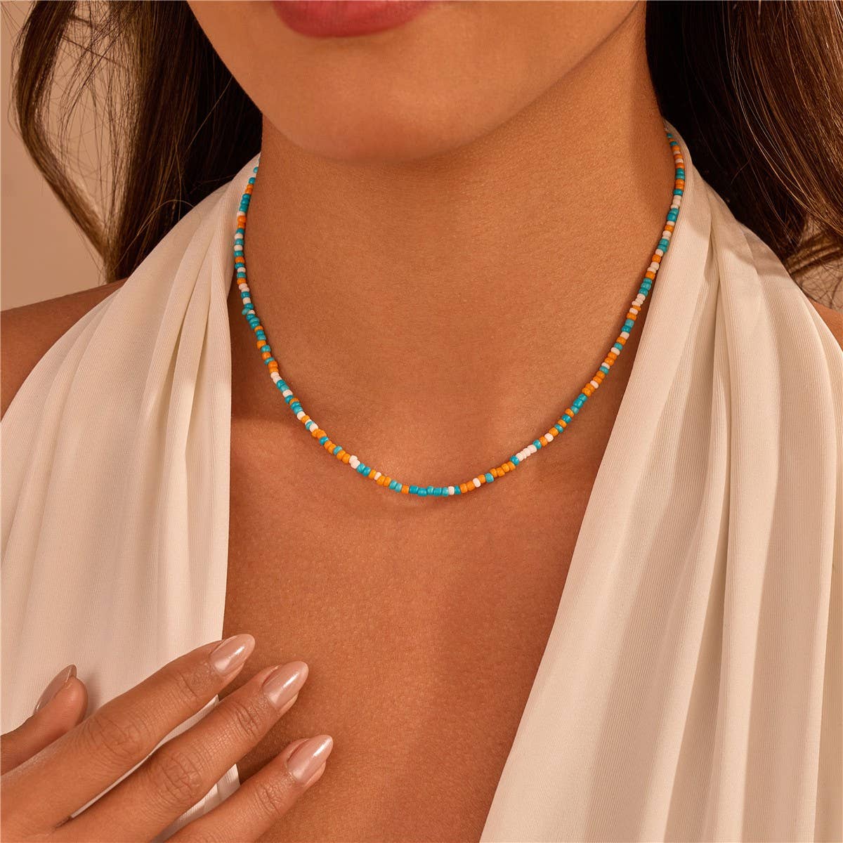 18K STAINLESS STEEL TARNISH FREE BEADED NECKLACE