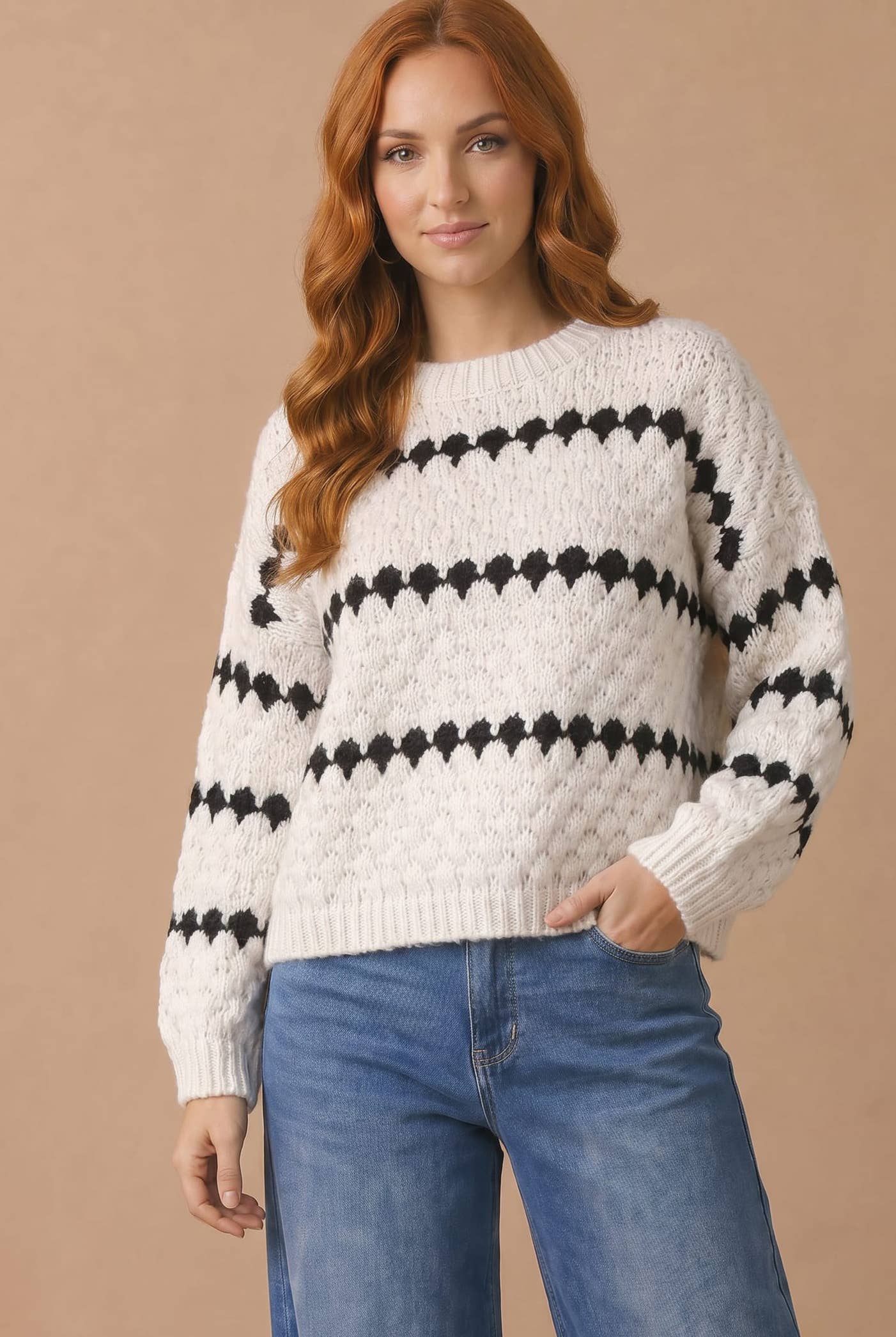 Haptics - Plus Textured Stripe Pullover Sweater Knit Top