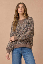 Haptics - Plus Leopard Print Wave Rib Banded Hem Pullover
