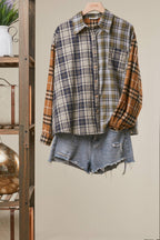 Mello. - Mixed Plaid Patchwork Button Up Shirt