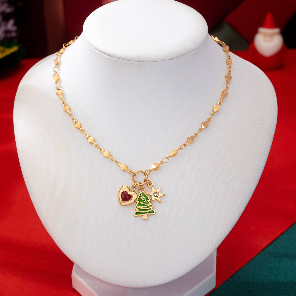 JOSSLYN by wall to wall - Cluster Christmas Tree and Heart Charm Necklace | 80N93294
