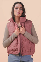 Bermie Mock Neck Casual Zigzag Quilted Puffer Vest