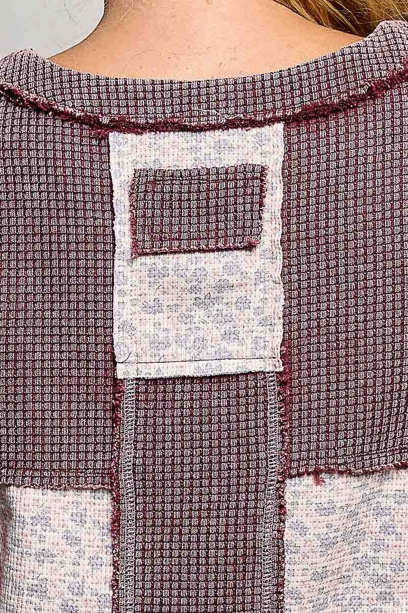 Pol Clothing - Waffle Knit Contrast Patchwork Top