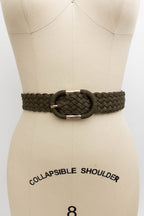 Braided PVC Suede Oval Buckle Belt: Black