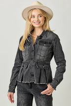 Alex Washed Denim Peplum Jacket