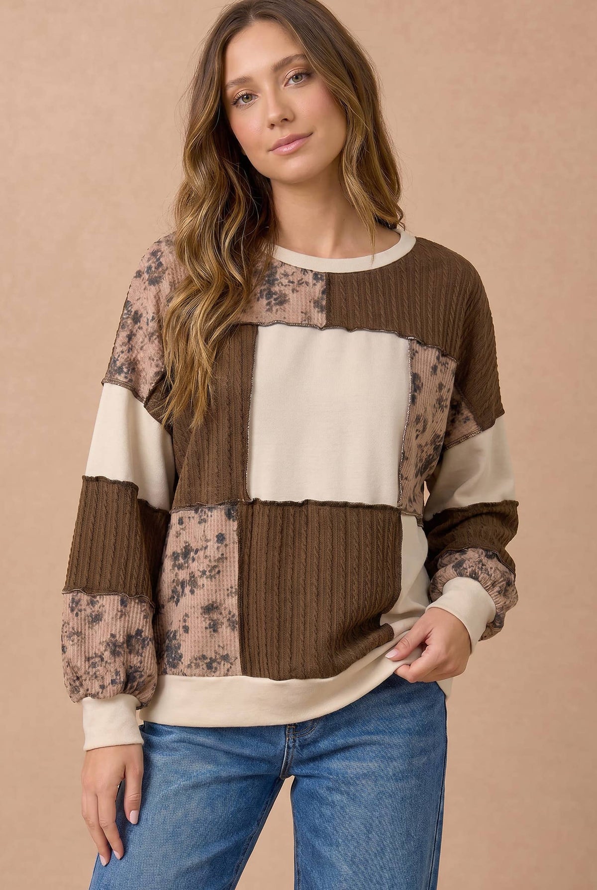 Haptics - Floral and Cable Knit Patchwork Top
