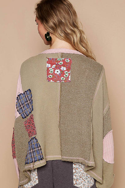 Pol Clothing - Round neck cut and sew patch oversized knit top