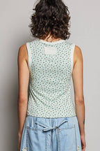 Pol Clothing - Round Neck Sleeveless Ribbed Floral Printed Knit Top