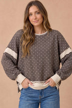 Haptics - Polka Dot Colorblock Cutout Back Pullover
