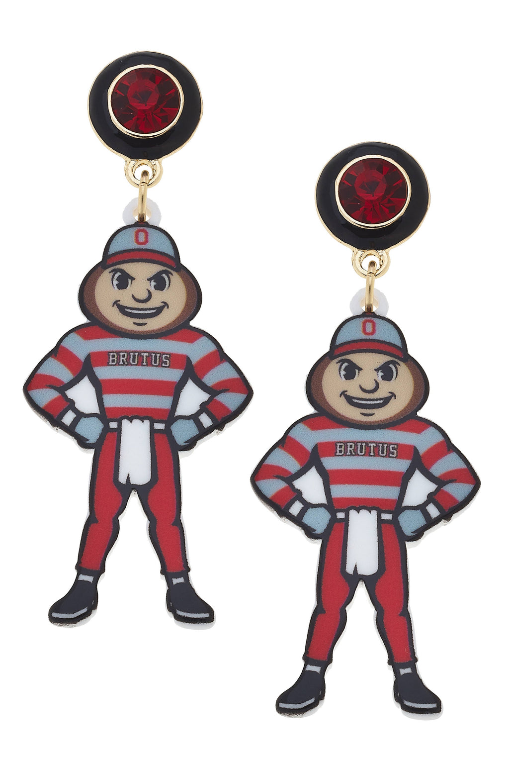 Canvas Style - Ohio State Brutus Buckeye Resin Mascot Earrings in Red/Grey