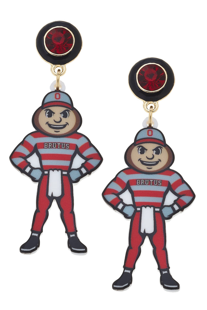 Canvas Style - Ohio State Brutus Buckeye Resin Mascot Earrings in Red/Grey