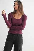 Scoop Neck Micro-Ribbed Long Sleeve Top Mono B