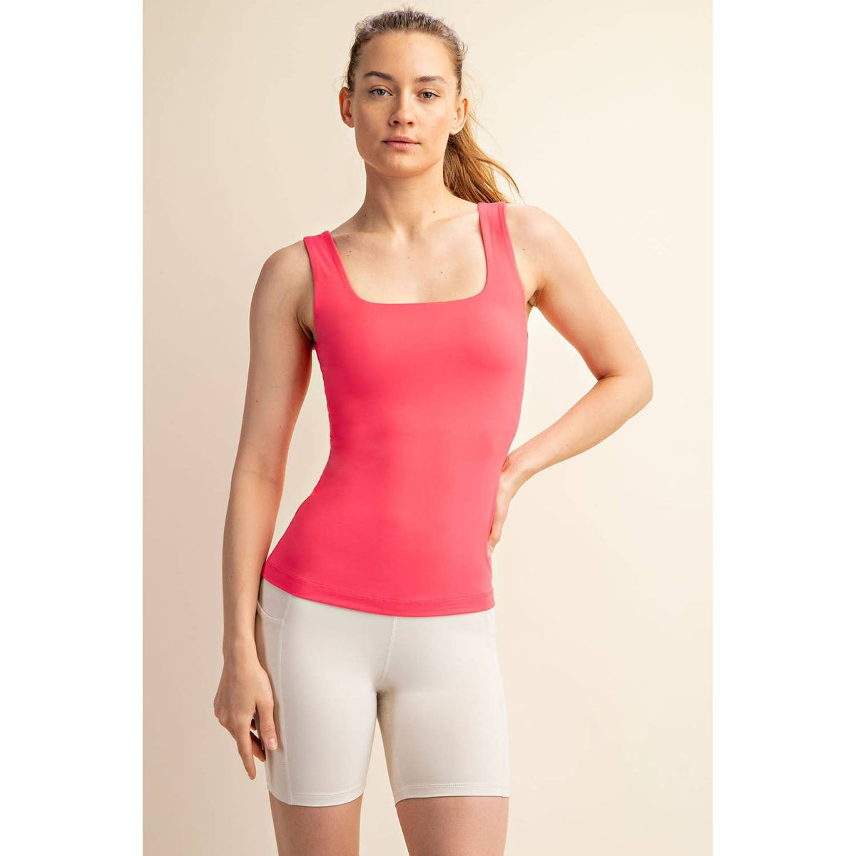 BUTTER FABRIC SQUARE NECKLINE SLEEVELESS TANK TOP