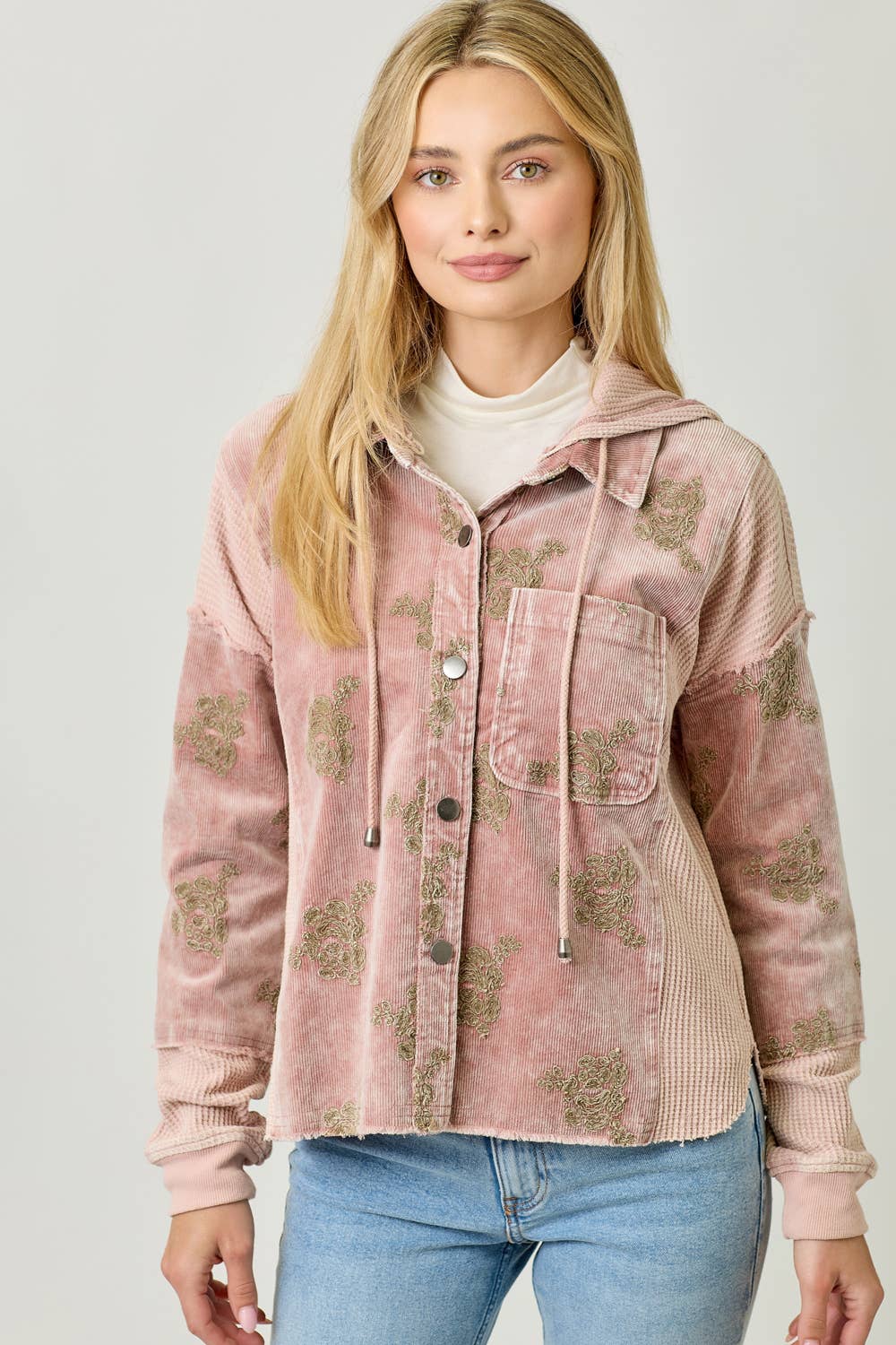 Festive Flower Embroidery Hoodie Jacket