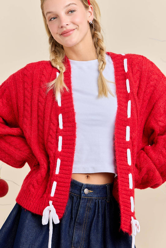 Festive Holiday Cable Knit Cardigan