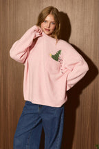 LE LIS - Embroidered Christmas Tree Pocket Oversized Knit Sweater