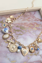 CHARM NECKLACE-PORCELAIN HEARTS CROSS NECKLACE |