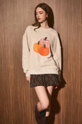 LE LIS - Embroidered Pumpkin Oversized Crew Neck Sweatshirt