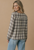 Haptics - Plus Crinkle Plaid Pin Tuck Buttoned Woven Blouse