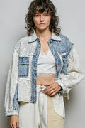 Pol Clothing - Cable Knit Lace Patchwork Woven Long Sleeve Shirt Top