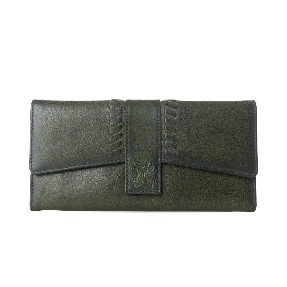 Myra Bag - Myra Zidana Santa Fe Woven Veg Tanned Leather Wallet in Luna Green